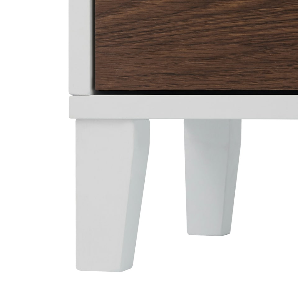 image 1 of Teamson Home Tyler Modern Wooden Linen Tower Tall Storage Cabinet with Two Doors, Walnut/White