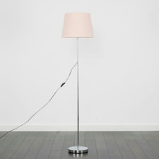 ValueLights Charlie Chrome Floor Lamp Pink Taper Shade & Bulb 