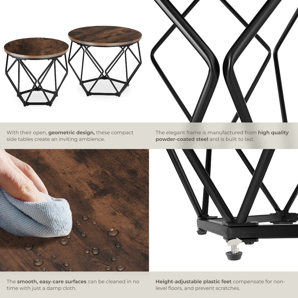 image 1 of Coffee Table Set 2-Piece Benham | Brown | Industrial wood dark, rustic | 50 x 50 x 40 cm | 1