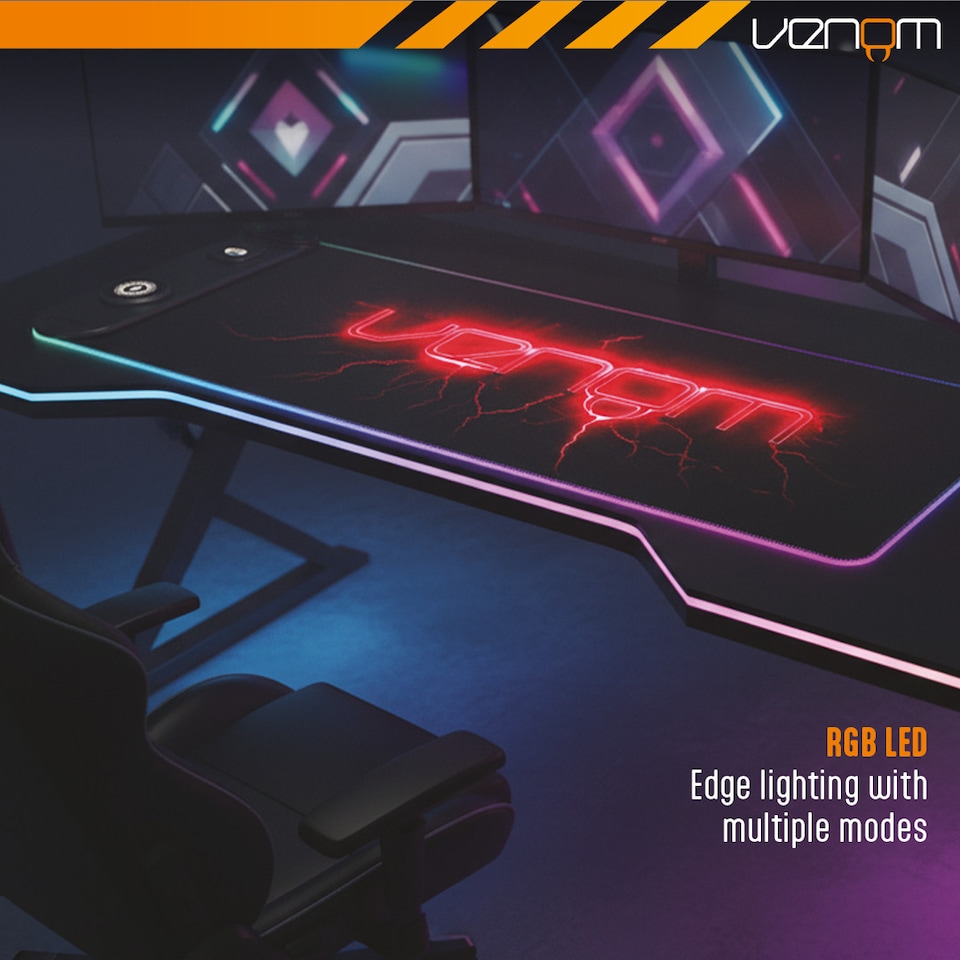 image 1 of Venom RGB Gaming Desk Mat with Wireless Charging