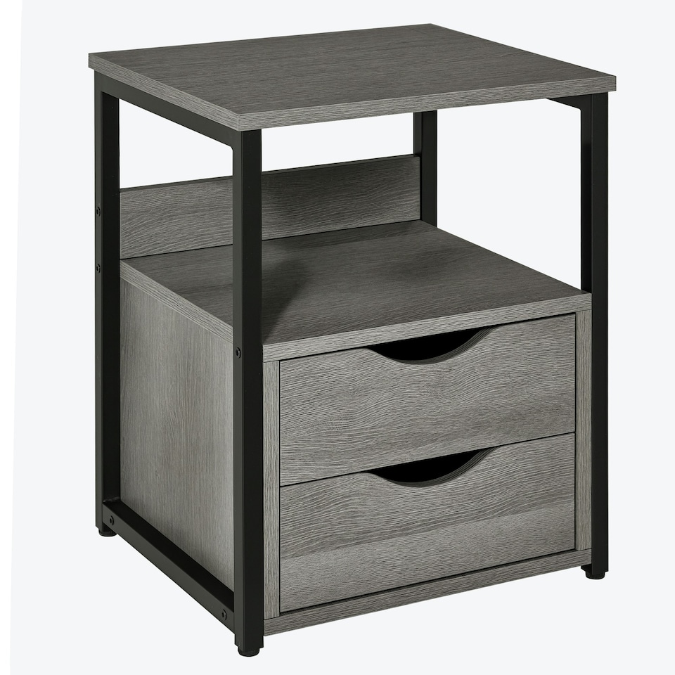 image 1 of HOMCOM End Table Bedside Desk Slim Storage Cabinet with Shelf Grey Grey