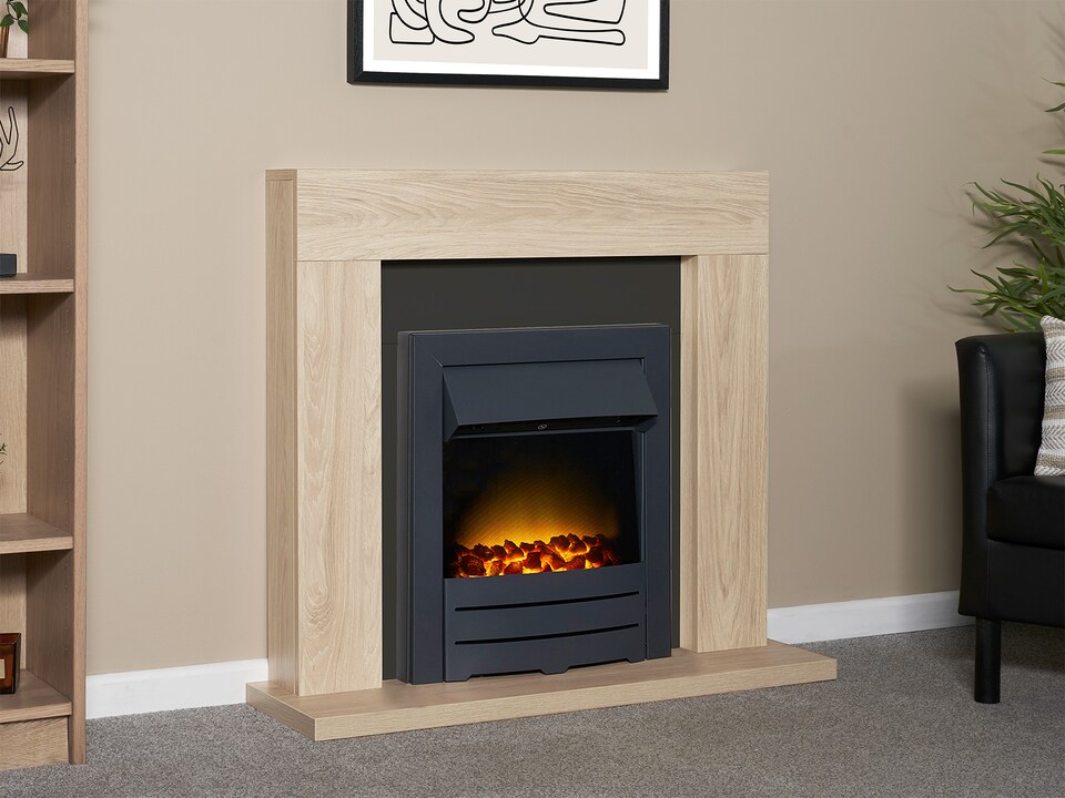 image 1 of Adam Malmo Fireplace in Oak & Black, 39 Inch