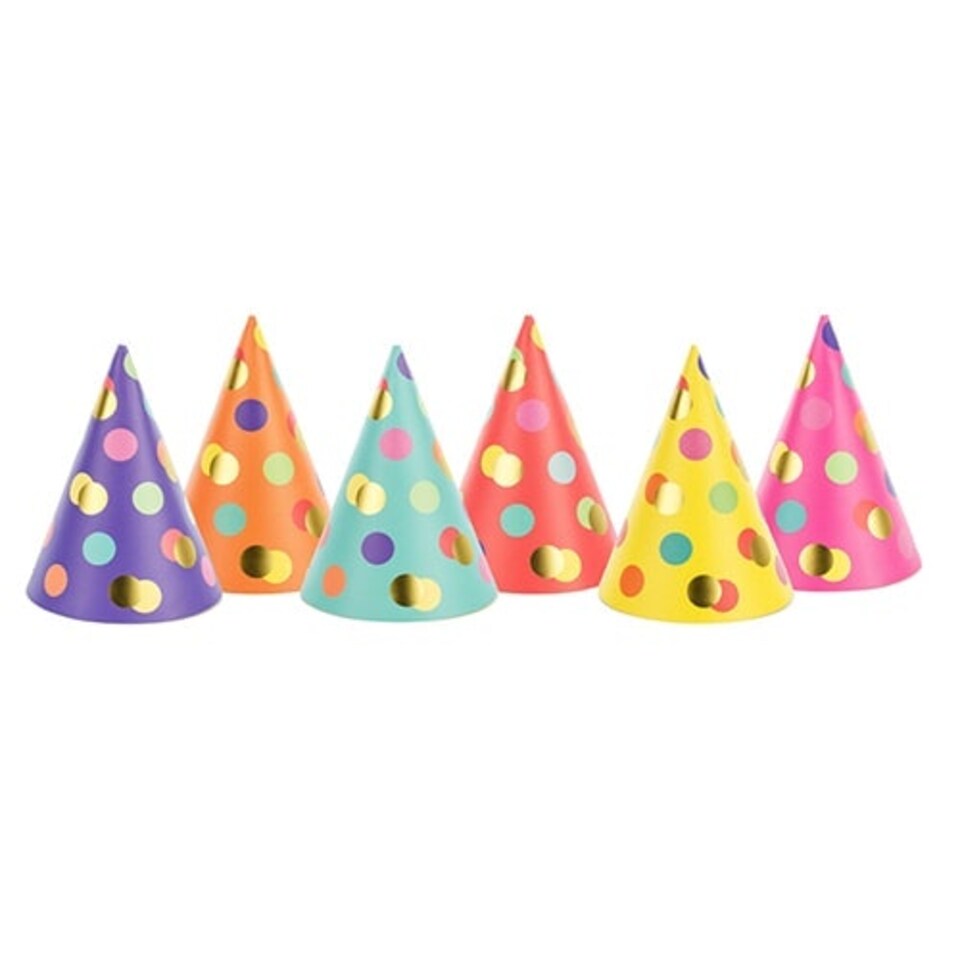 Assorted Colourful Dots Cone Hats - Pack of 6