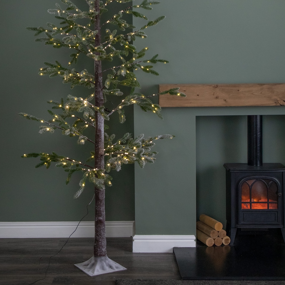 image 1 of 8ft (2.40m) Tall Light up Christmas Snow Tree with 412 Warm White LEDs