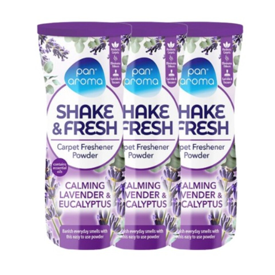 Pan Aroma Shake and Fresh Carpet Freshener Powder Calming Lavender Eucalyptus Multipacks