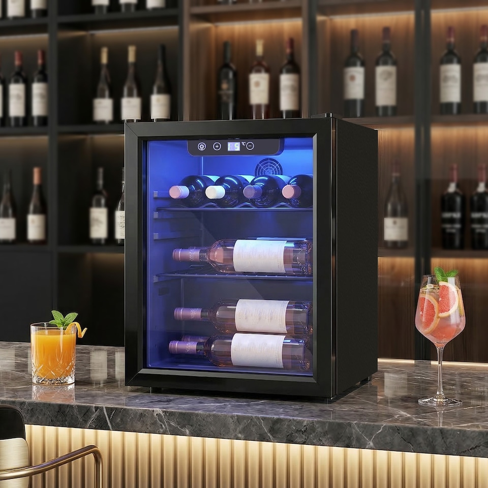 image 1 of HOMCOM 16 Bottle Wine Cooler, 4-16°C Under Counter Drinks Beer Wine Fridge