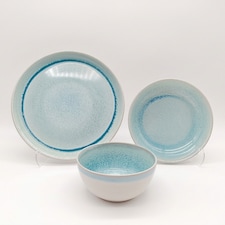 Reactive Blue Glaze Dinner Set Plates Bowls 18pc Set