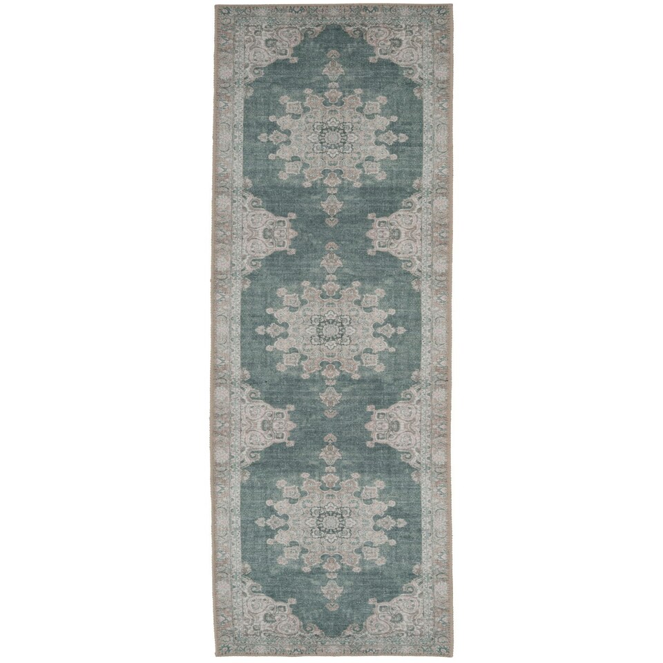 image 1 of KUKOON Green Vintage Medallion Non Slip Washable Low Pile Runner Rug 80cm x 300cm