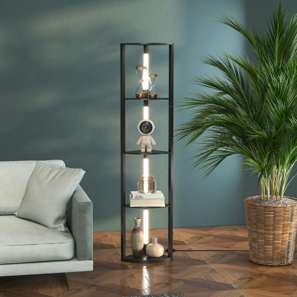 image 1 of HOMCOM Corner Floor Lamp with Dimmable Warm White LED Light, Black