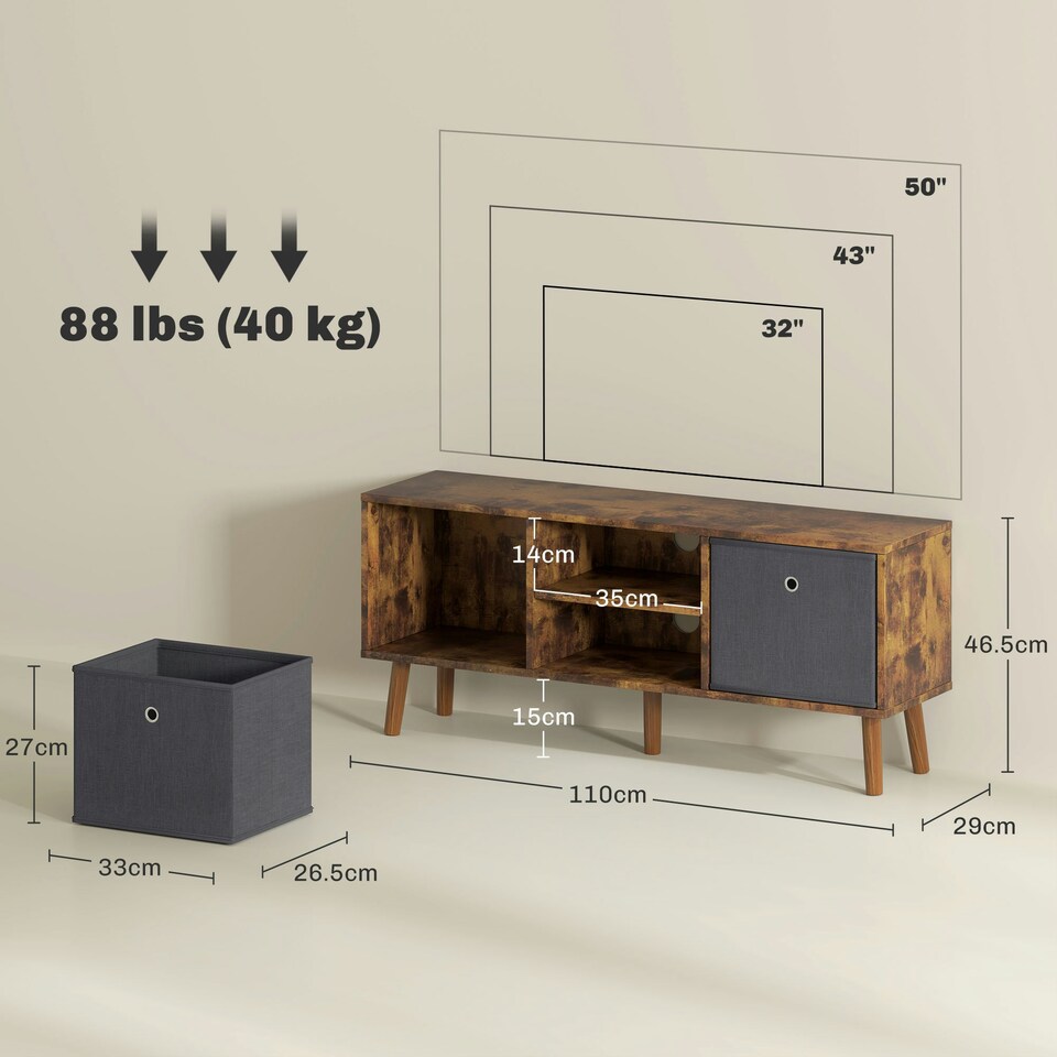 image 1 of HOMCOM Modern TV Cabinet Stand w/ Shelves & Drawers Rustic Brown