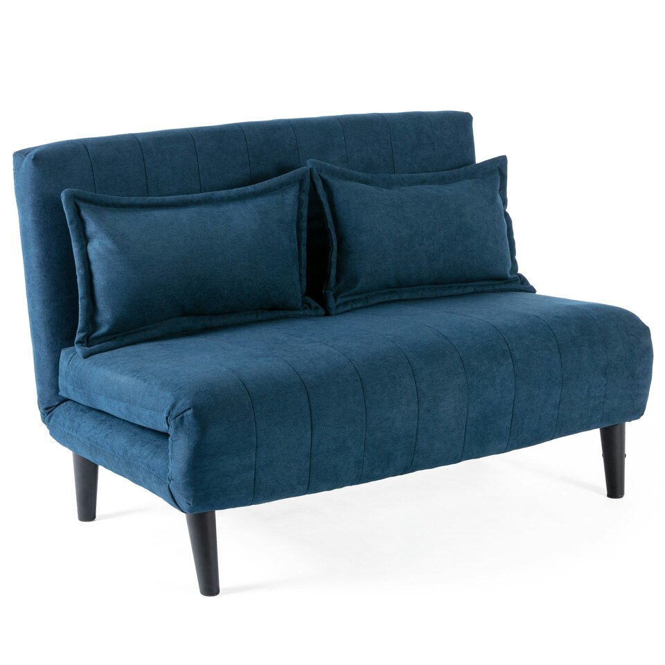 image 1 of Harper 2 Seater Folding Clic Clac Fabric Lounge Futon Sofa Bed (Blue)
