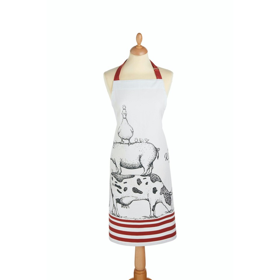 image 1 of KitchenCraft Apron Red Farmhouse Cotton White