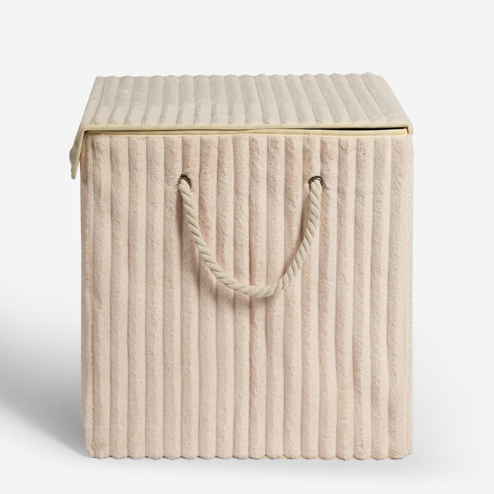 image 1 of OHS Ribbed Faux Fur Folding Laundry Basket Bag with Lid