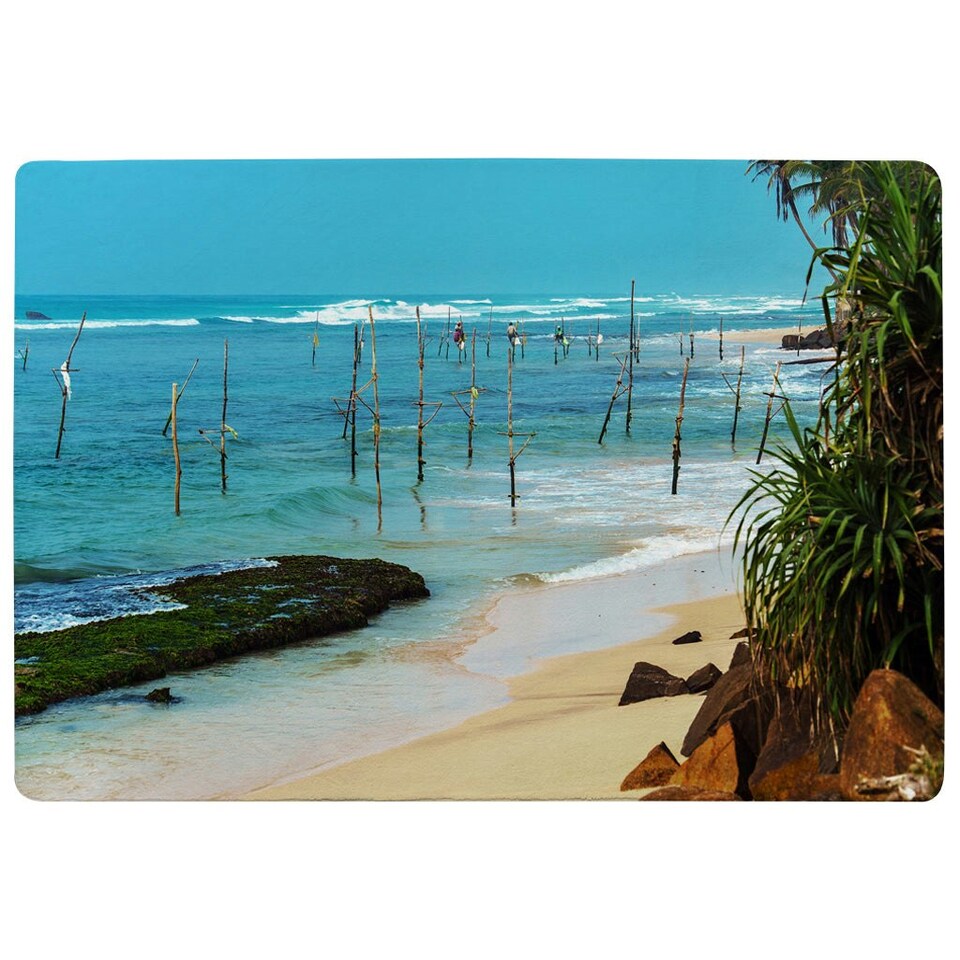 image 1 of Fishermen on the ocean coast of Sri Lanka (Rug) Blue | S