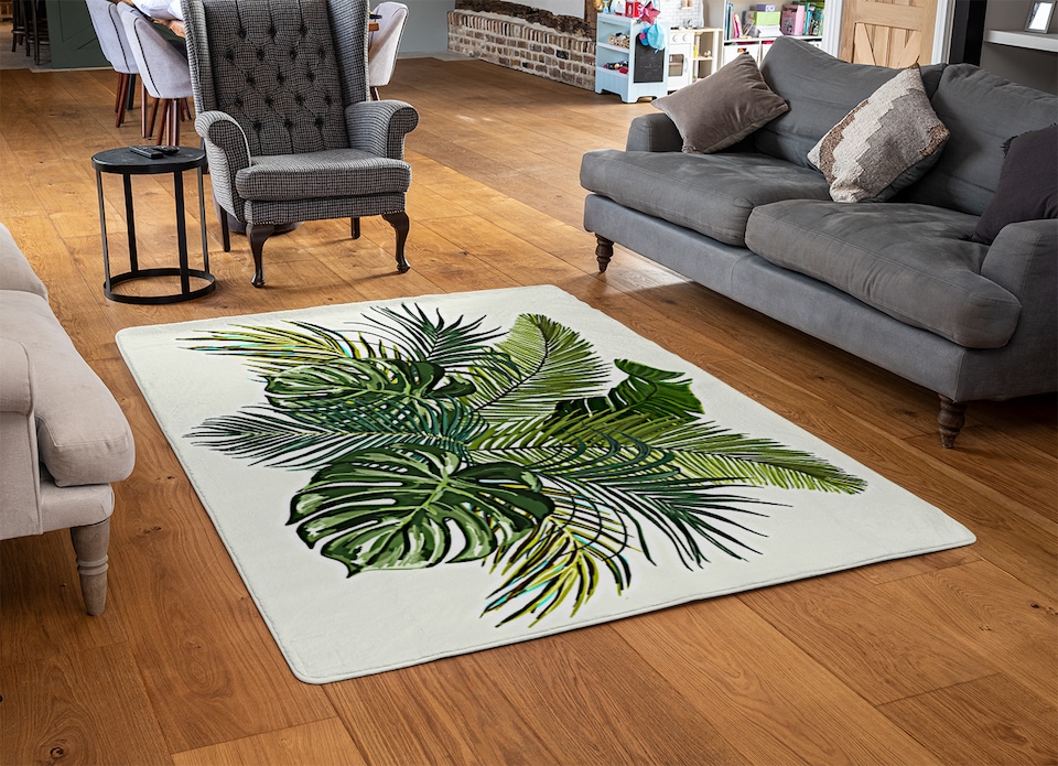 image 1 of Green Tropical Foliage Rug | Multi