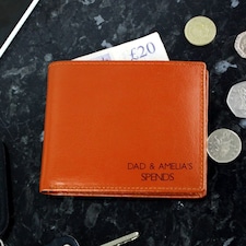 Personalised Message Tan Leather Wallet Brown