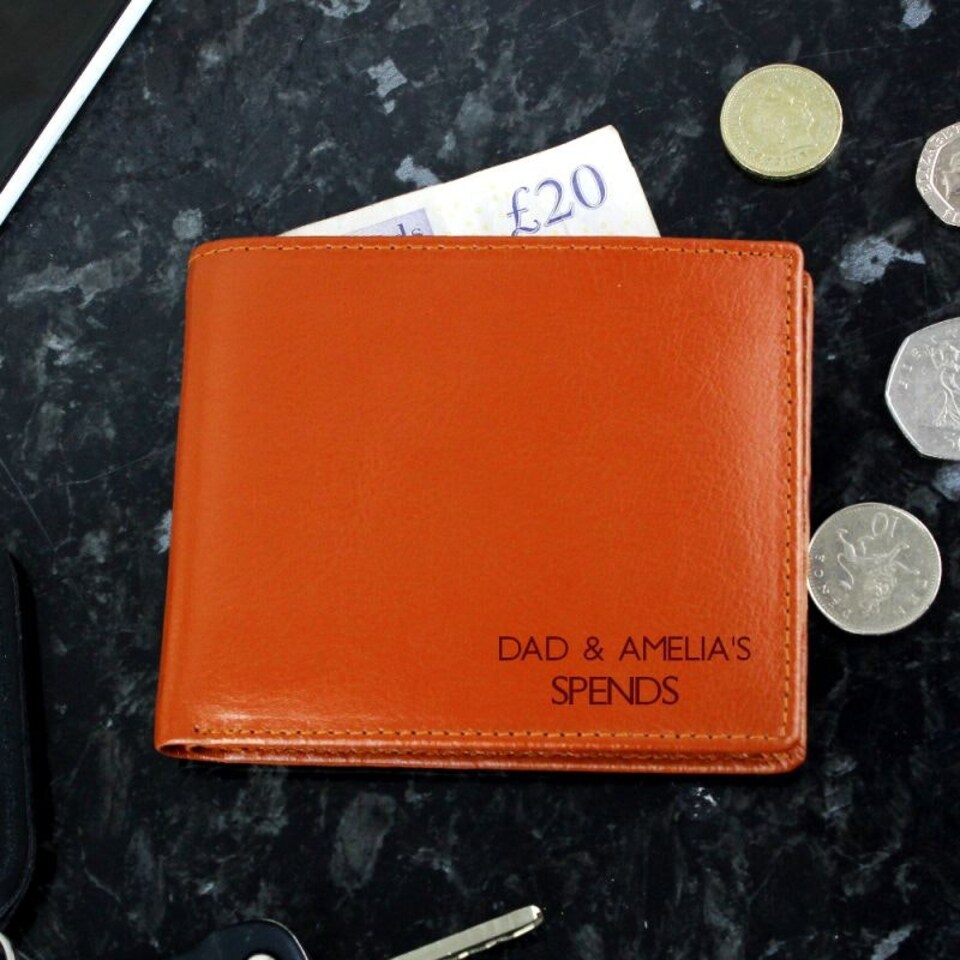 image 1 of Personalised Message Tan Leather Wallet Brown