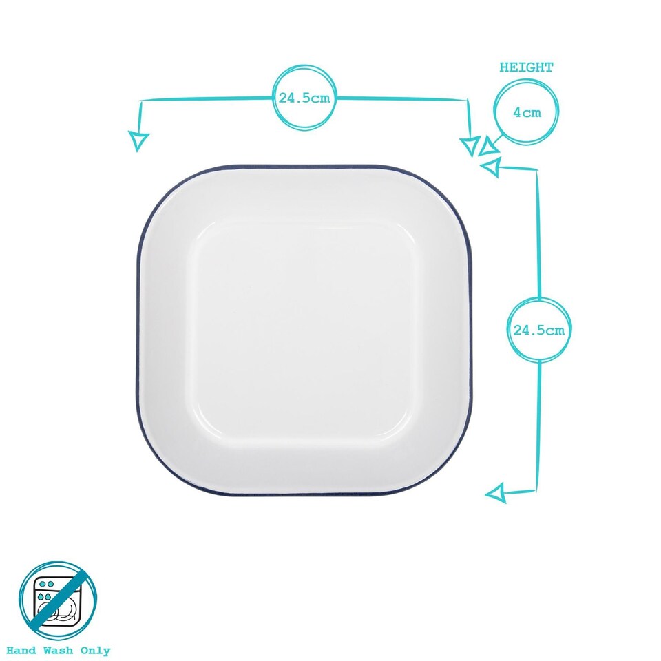 image 1 of Argon Tableware White Square Enamel Baking Tray - 24.5cm x 24.5cm - Blue