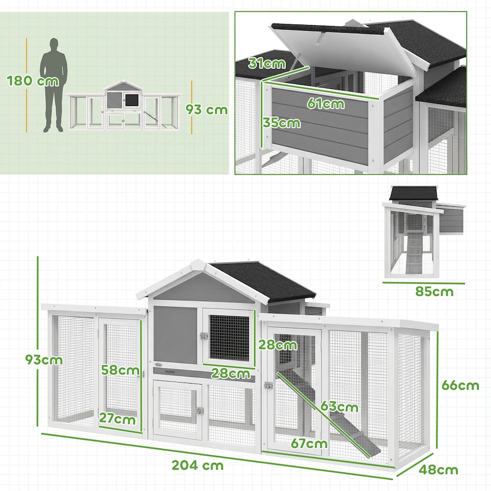 image 1 of Pawhut Wooden Large Outdoor Chicken Coop Hen House with Nesting Box Run
