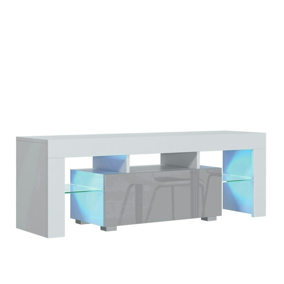 image 1 of TV Unit 130cm Grey Gloss Door White Matt Body with Glass Sides Free LED White | Grey