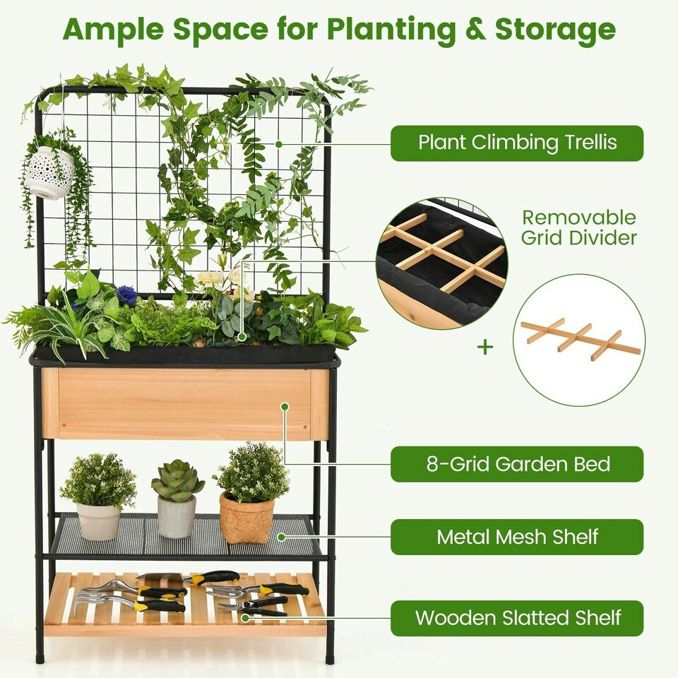 image 1 of COSTWAY Raised Garden Bed Planter Box with 2-tier Shelves N/A