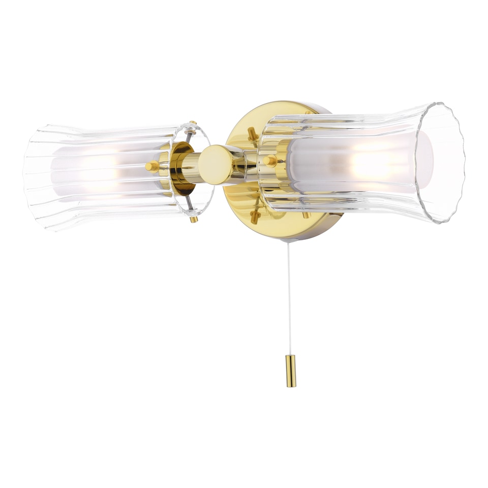 image 1 of Elba 2 Light Bathroom Wall Light Polished Gold and Glass IP44