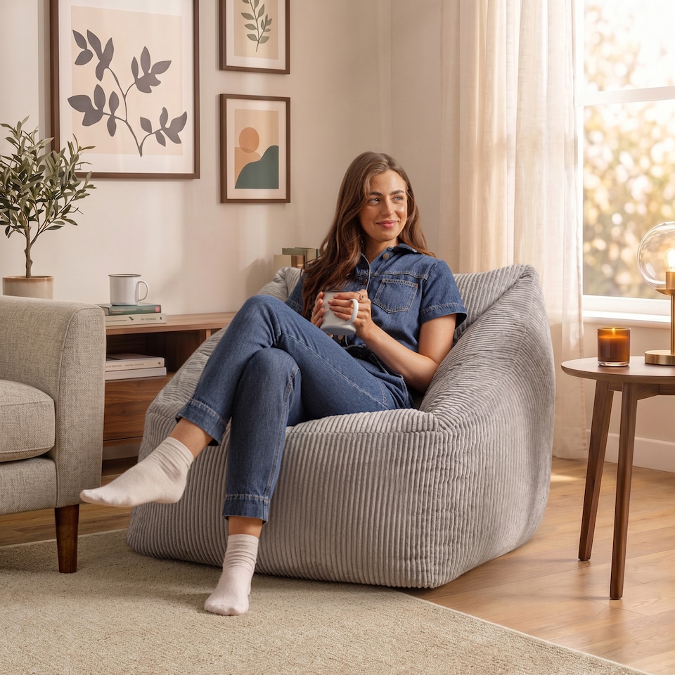 image 1 of Natalia Large Beanbag Corduroy Light Grey | Grey | Light Grey | XL | 1