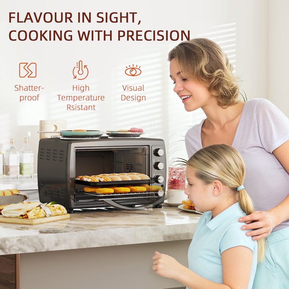 image 1 of HOMCOM 36L Countertop Toaster Oven with 2 Hot Plates, Grill, Roast, Bake