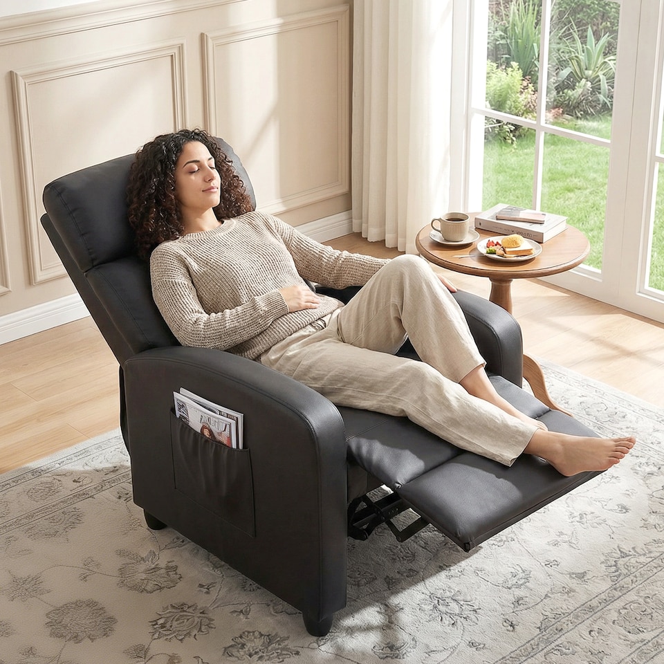 image 1 of HOMCOM Recliner Sofa Chair PU Leather Massage Armcair w/ Remote Control, Black