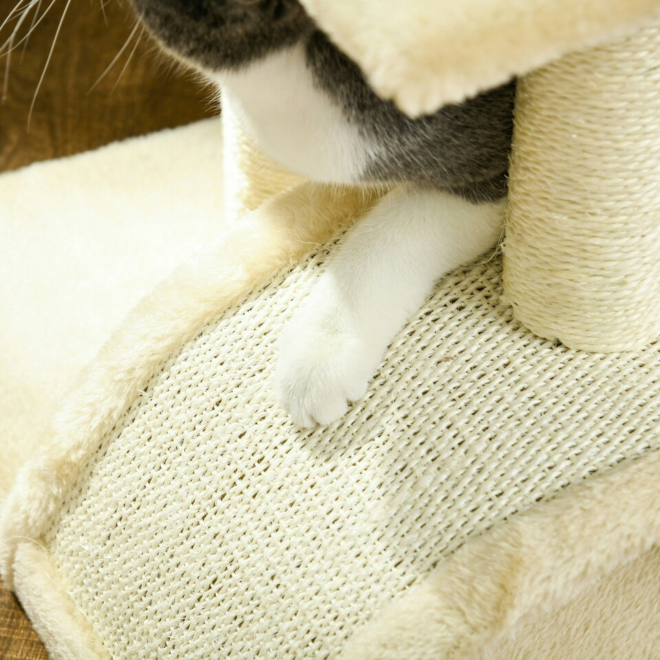image 1 of PawHut 72cm Cat Tree Tower with Scratching Post Perch, Indoor, Cream white