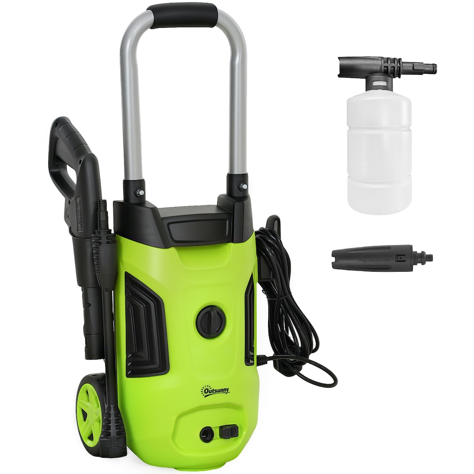 image 1 of Outsunny 1800W High Pressure Washer 150 Bar Pressure 420 Lh Flow Portable Electric Power Washer Jet Wash Cleaner with Adjustable Nozzle 6M Hose Steel Handle for Home Patio Car Driveway Green