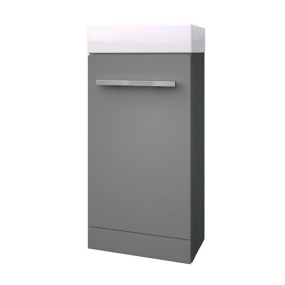 image 1 of Bathroom Floor Standing Cloakroom Vanity Unit with Basin 400mm Wide - Storm Grey Gloss - Brassware Not Included | Grey | Grey | 1