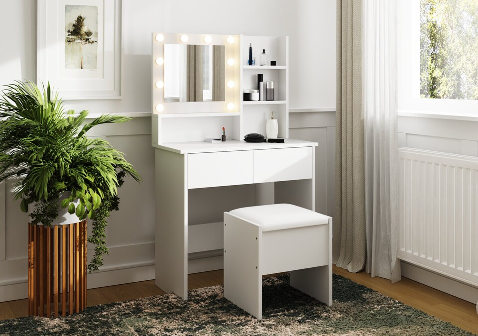 image 1 of Eva LED Dressing Table Set | White | White