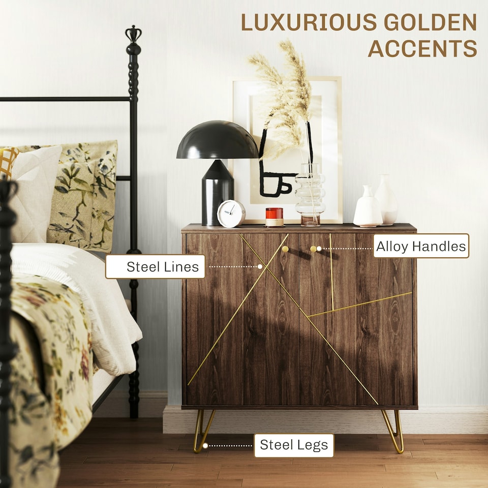 image 1 of HOMCOM Sideboard Storage Cabinet with Luxurious Steel Lines Steel Legs Brown Brown