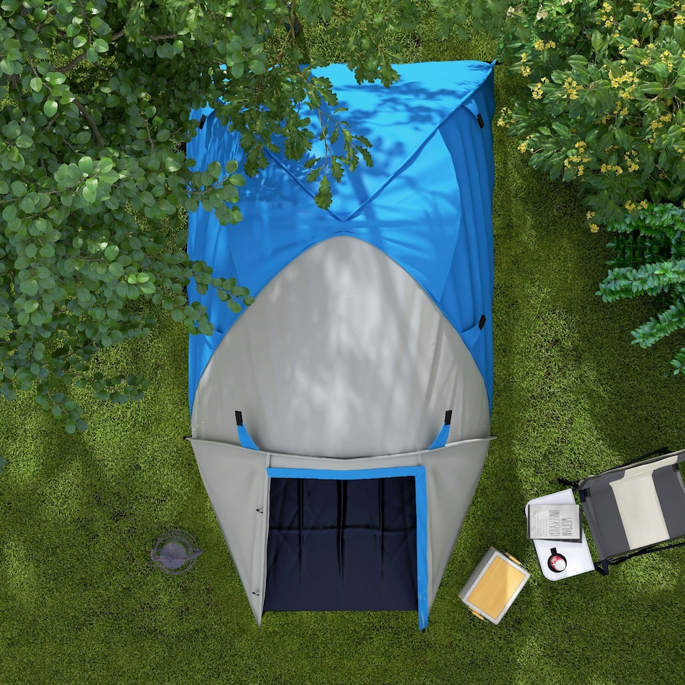 image 1 of Outsunny 2 Man Camping Tent with Living Area, 2000mm Waterproof, Blue