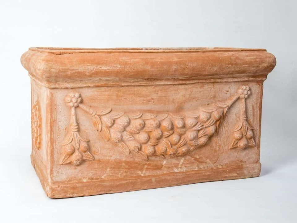 image 1 of Primrose Garden Large Terracotta Red Trough Planter With Decorative Detail 80cm