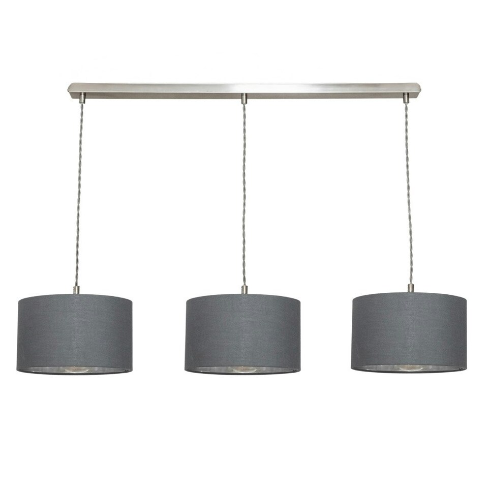 image 1 of ValueLights Reni Grey & Chrome Drum Shade 3 Drop Bar Chrome Diner Ceiling Pendant Light Silver