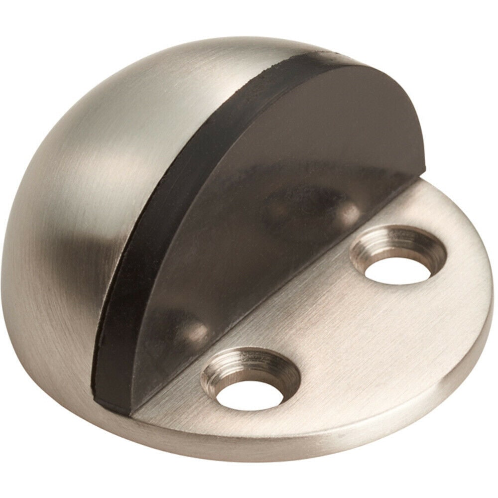 Loops Small Floor Mounted Half Moon Doorstop Rubber Buffer 44mm Dia Satin Steel in Metallics