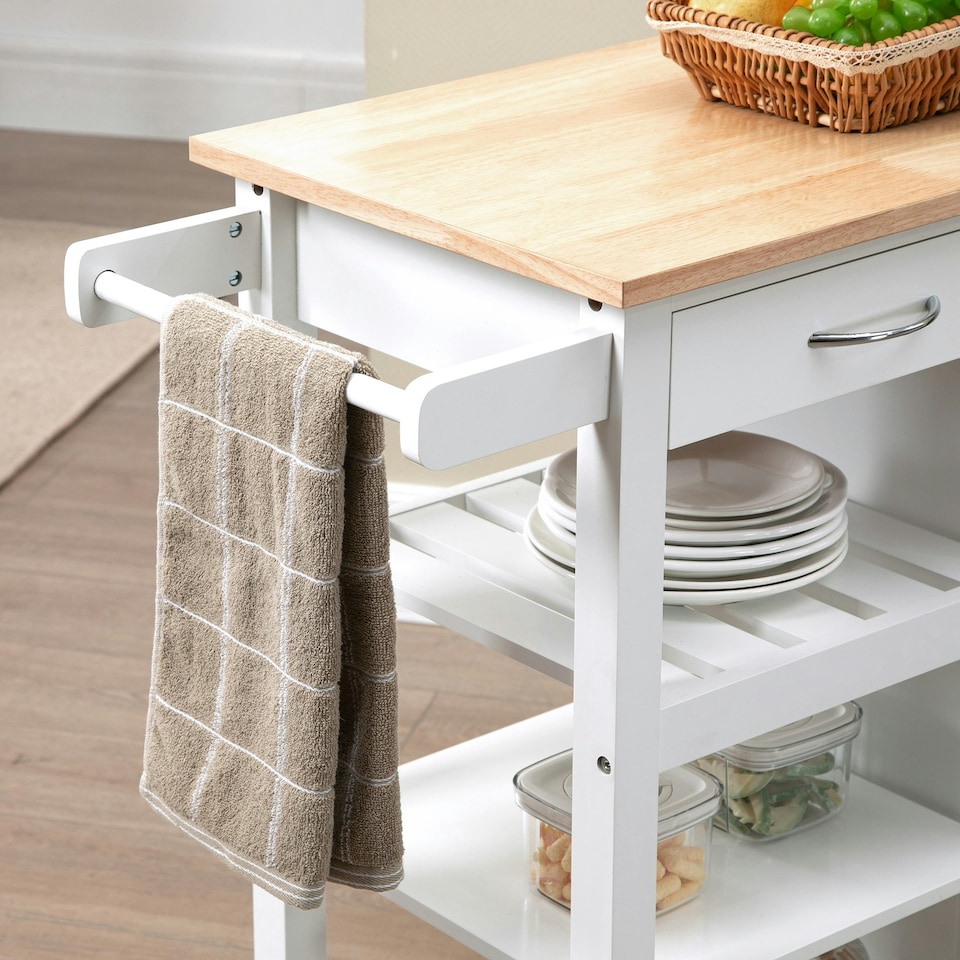 image 1 of HOMCOM Kitchen Cart on Wheels Trolley with Embossed Door Panel, Drawer, White