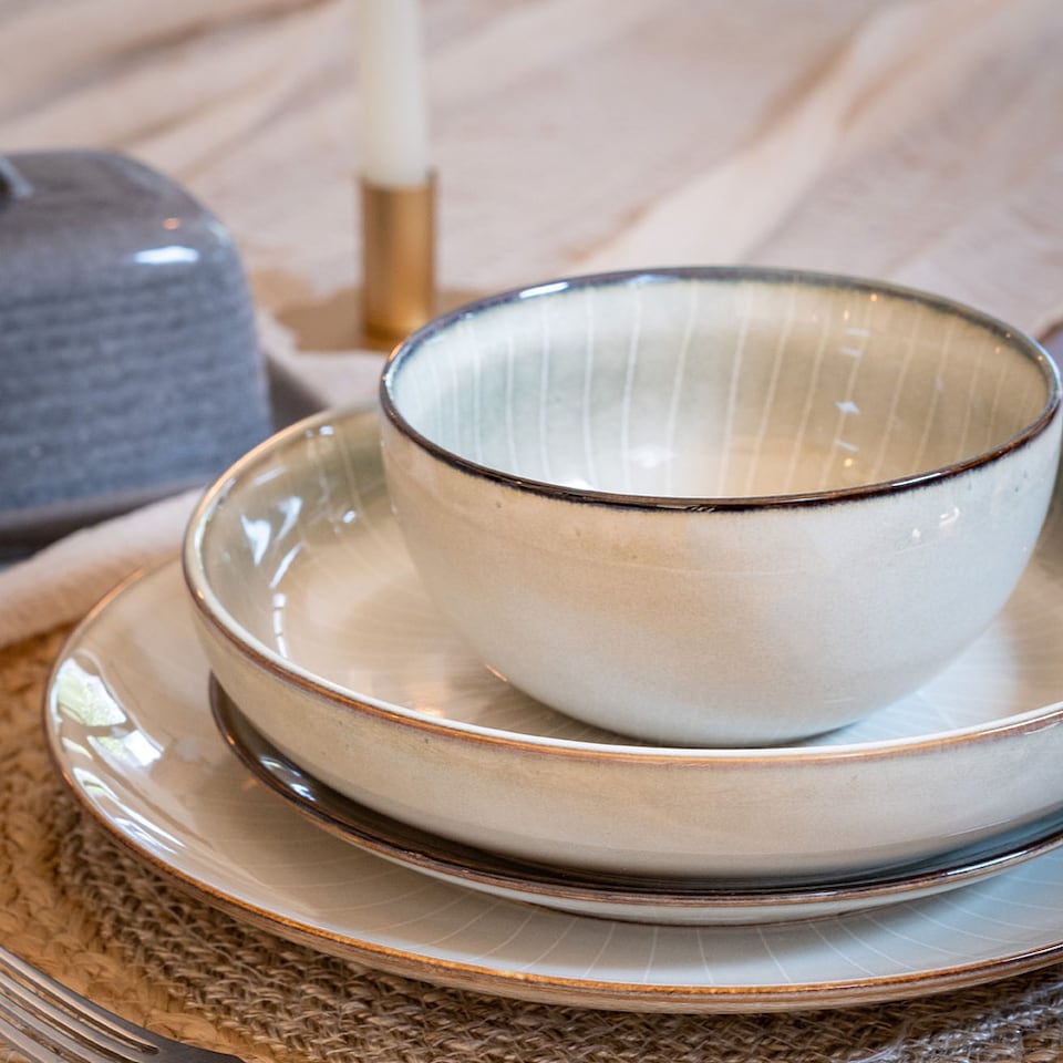 image 1 of Scandi Home Set of 4 Fika Ceramic Oatmeal Artisan Glaze Pasta Bowls | Cream | Cream