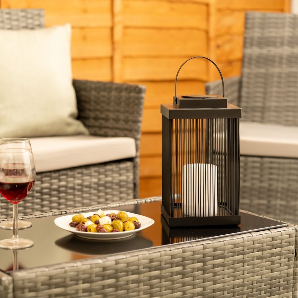 image 1 of ValueLights Dancing Candlelight Black Outdoor Solar Lantern | Black