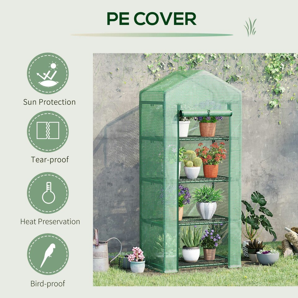 image 1 of Outsunny Mini Greenhouse 4-Tier Portable Plant House Shed w/ PE Cover, Green