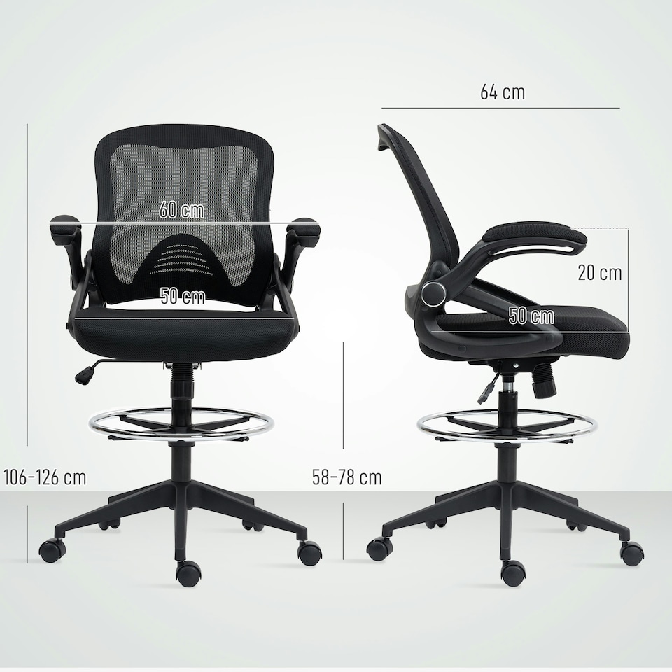 image 1 of Vinsetto Mesh Office Stool, 60° Swivel Height Adjustable Chair, Black Black