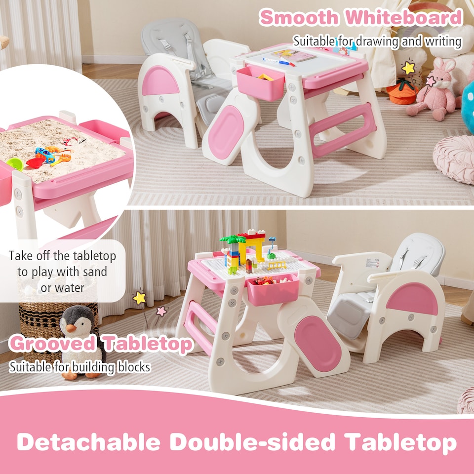 image 1 of COSTWAY Convertible Baby High Chair Baby Feeding Chair With Double-layer Tray-Pink