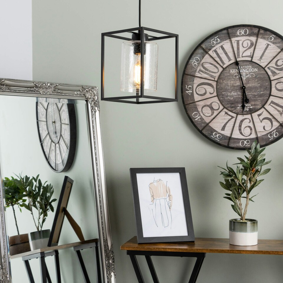 image 1 of BHS Hardy Cage Ceiling Pendant with Bubble Glass Shade | Black | Matte Black | 1