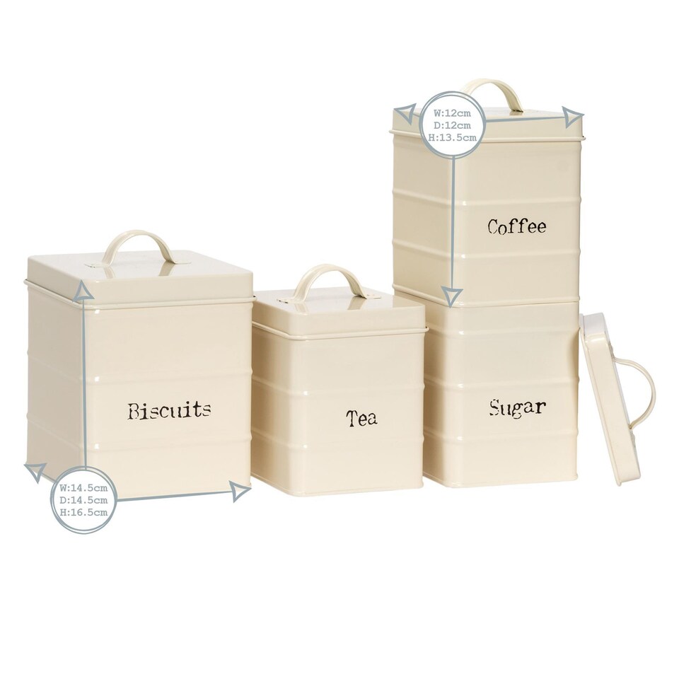 image 1 of Harbour Housewares 5 Piece Vintage Metal Kitchen Canisters Set - White