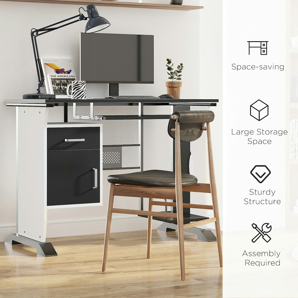image 1 of HOMCOM Computer Desk Drawer PC Writing Wooden Workstation Keyboard Black