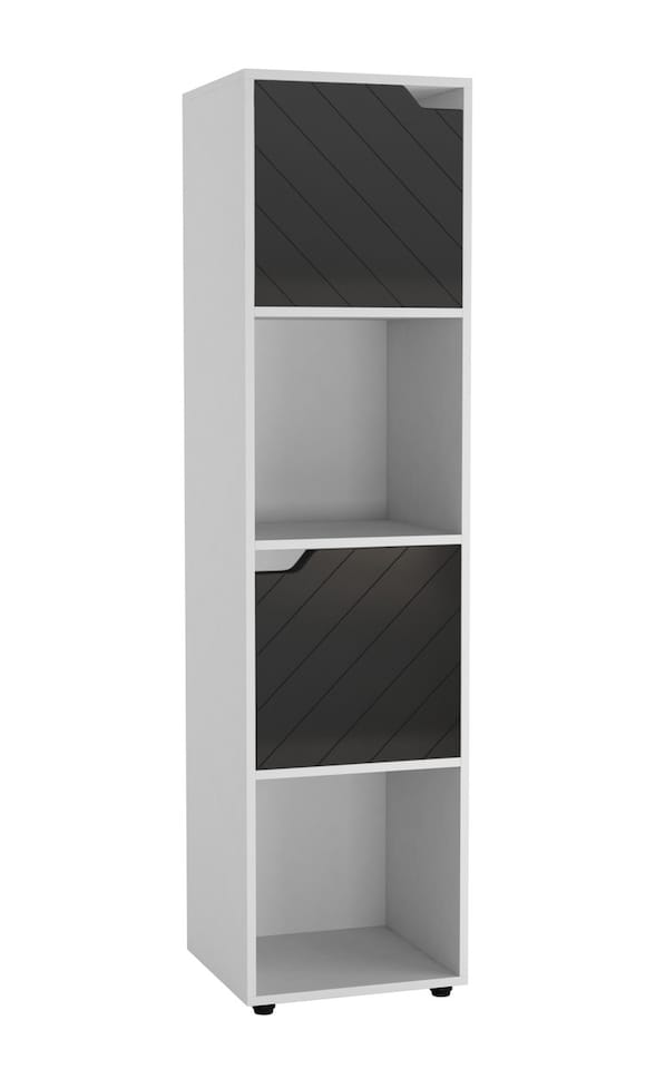 image 1 of 4 -Cube Tall Shelving Unit With Line Doors | White | White & Black | 1