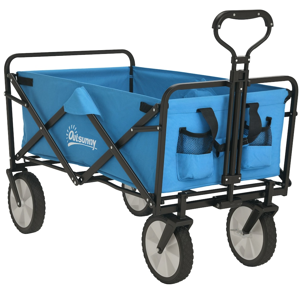 image 1 of Outsunny Folding Outdoor Storage Trolley Cart Bag Telescopic Handle Brakes Blue