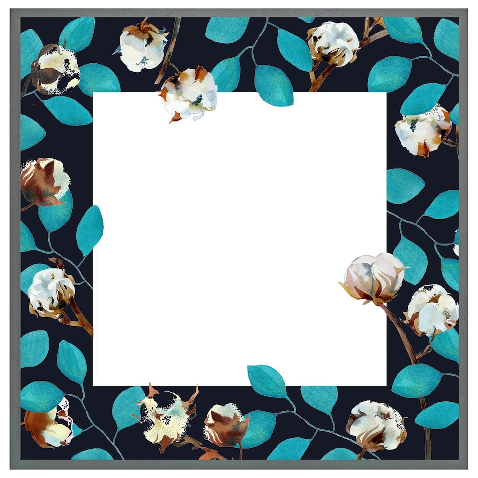 image 1 of Watercolour blue leaf frame (Picture Frame) Black | S